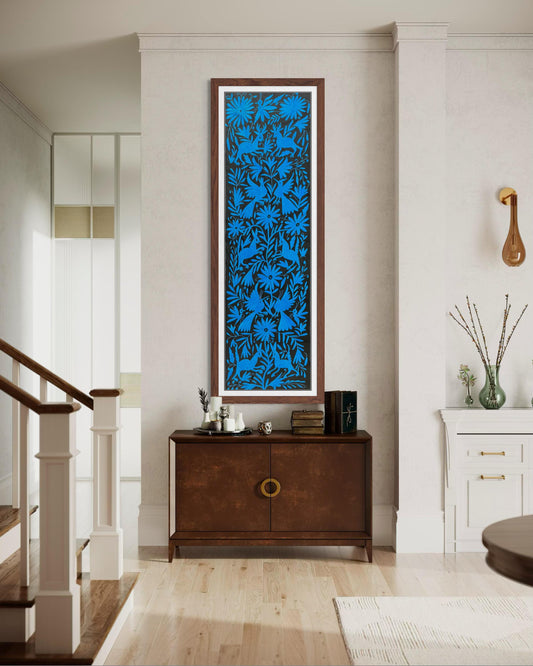 Enorme Bordado Tenango Hecho a Mano en Color Azul Turquesa o Rojo-Tapizado Otomi-Textil Mexicano XXL (SIN MARCO)