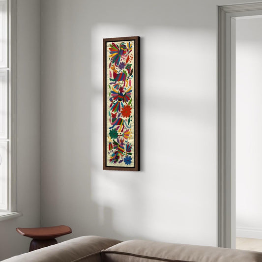 Bordado Tenango Hecho a Mano-Bordado Otomí XL 95 cm x 24 cm-Arte Mexicano en Multicolor de Forma Vertical (SIN MARCO)