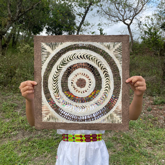 Arte Mural Mexicano en Papel Amate Hecho a Mano de 15,7 x 15,7 - Arte Otomí Moderno (SIN MARCO)