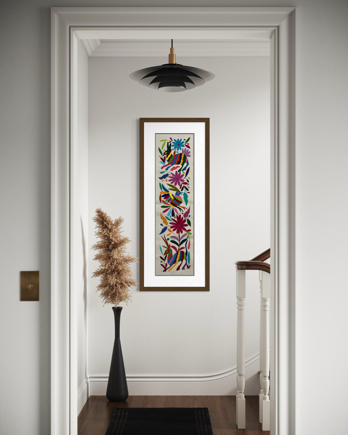 Bordado Tenango Hecho a Mano-Bordado Otomí XL 87 cm x 23 cm-Arte Mexicano en Multicolor de Forma Vertical (SIN MARCO)
