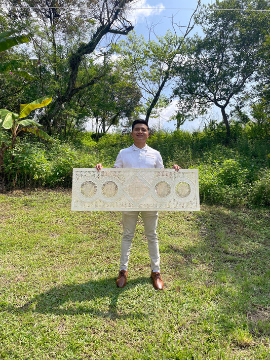 Arte Mural Mexicano en Papel Amate Hecho a Mano, Arte Otomi Moderno de 47,2 in x 15,7 in (SIN MARCO) Tejidos Circular y Rombo