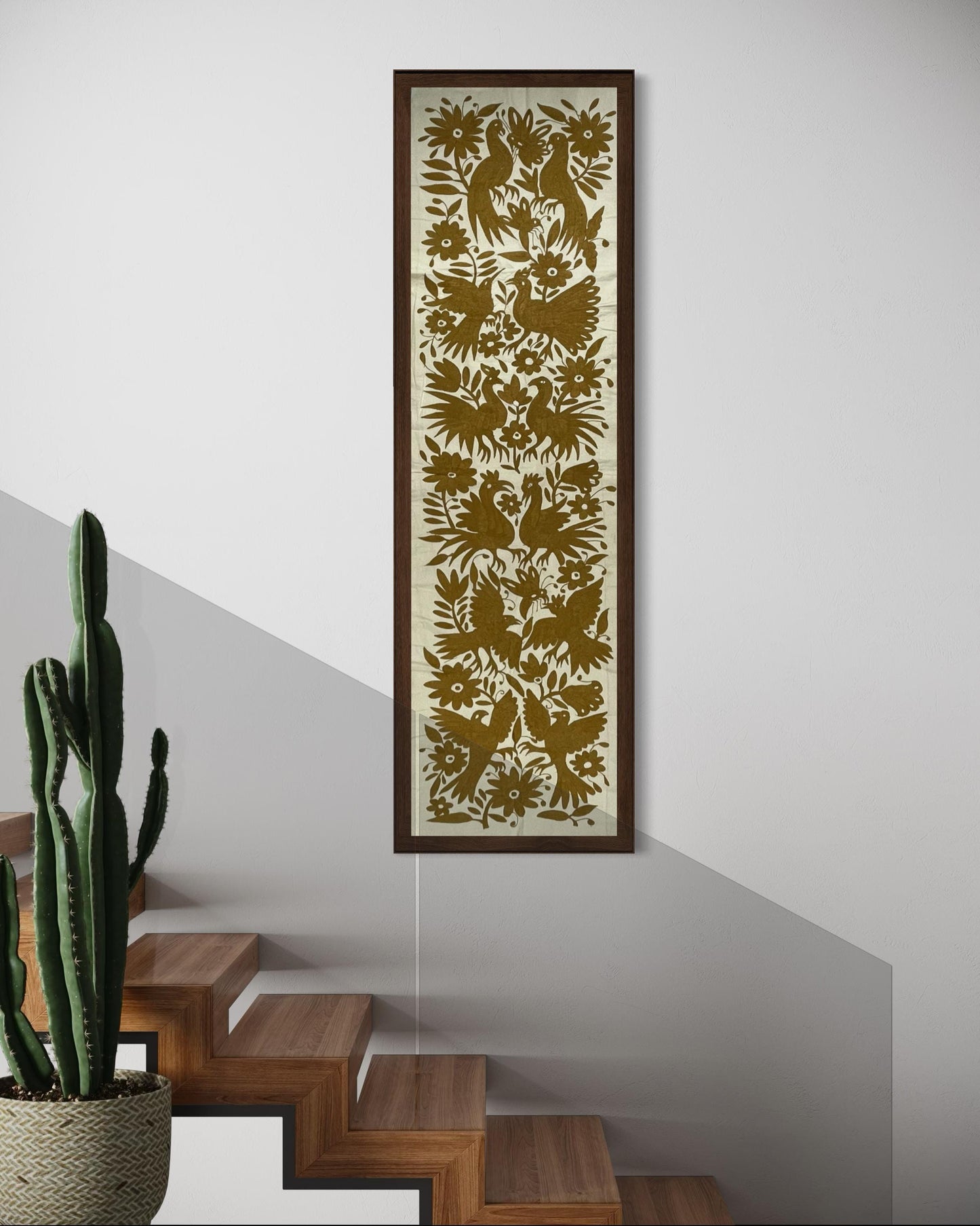 Tapiz Otomi Hecho a Mano en Color Dorado, Gran Bordado Otomi/Tenango XXL 188 cm x 46 cm