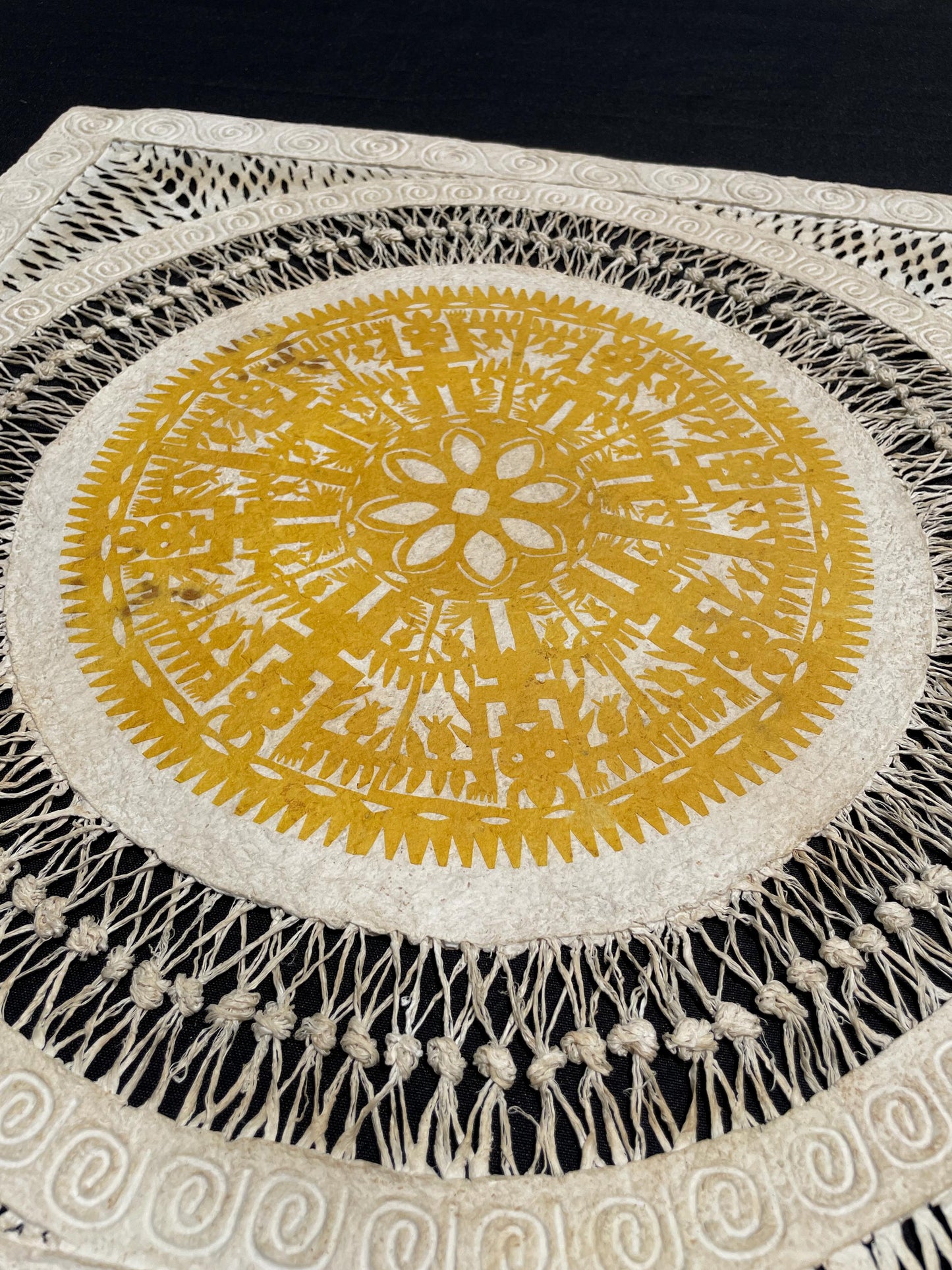 Otomí Ritual Papel Picado Wall Art – Handcrafted Bark Paper Mandala – Mexican Folk Art 23x23 in" (Unframed)