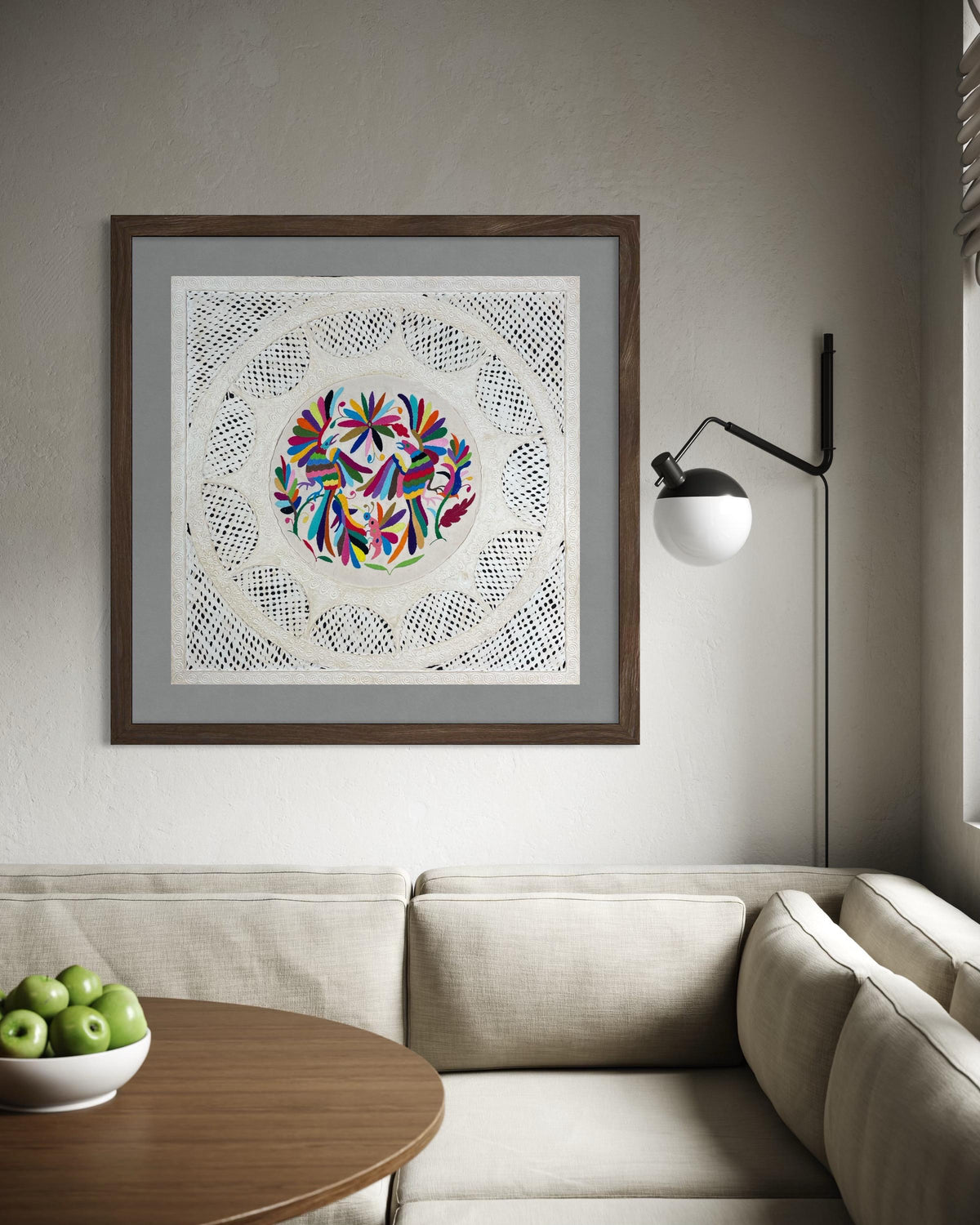 Arte Mural Mexicano en Papel Amate y Bordado Tenango Hecho a Mano-XL 31 x 31-Arte Otomí Moderno (SIN MARCO)