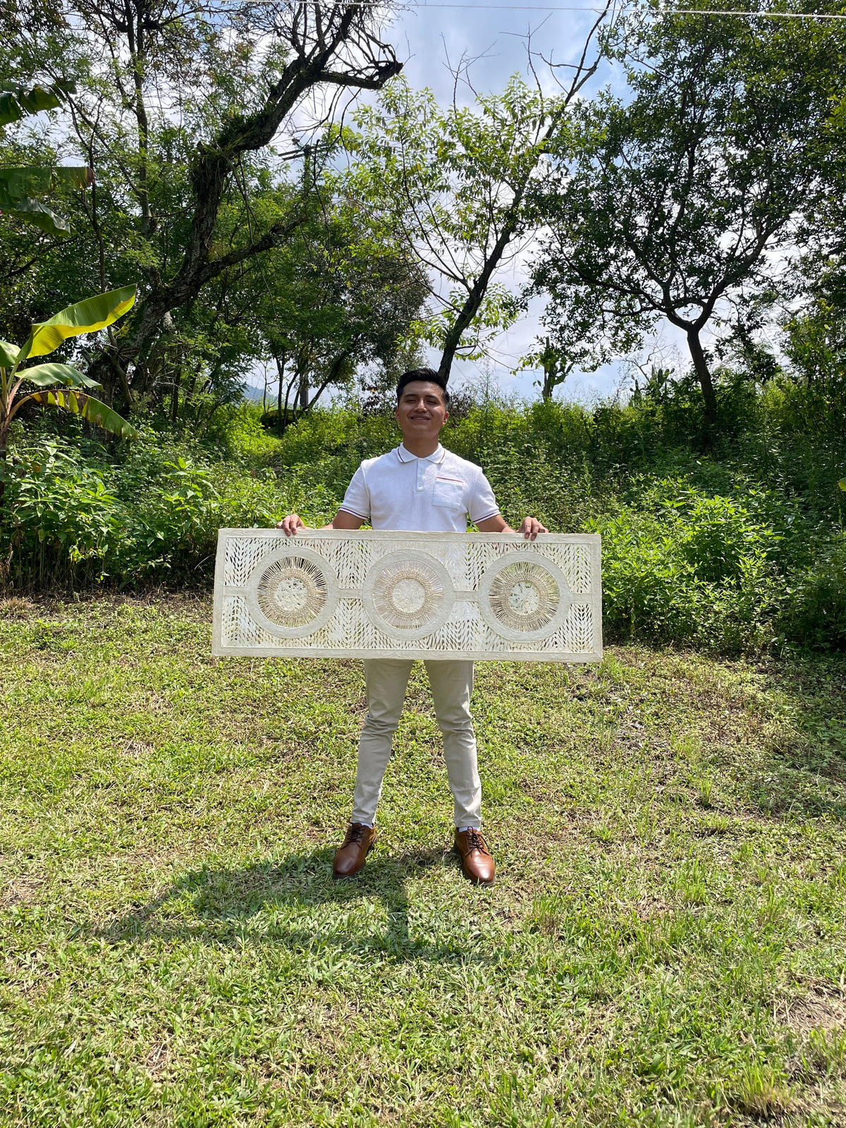 Arte Mural Mexicano en Papel Amate Hecho a Mano, Arte Moderno Otomi,  47.2 x 15.7 in (SIN MARCO) Tejido Circular
