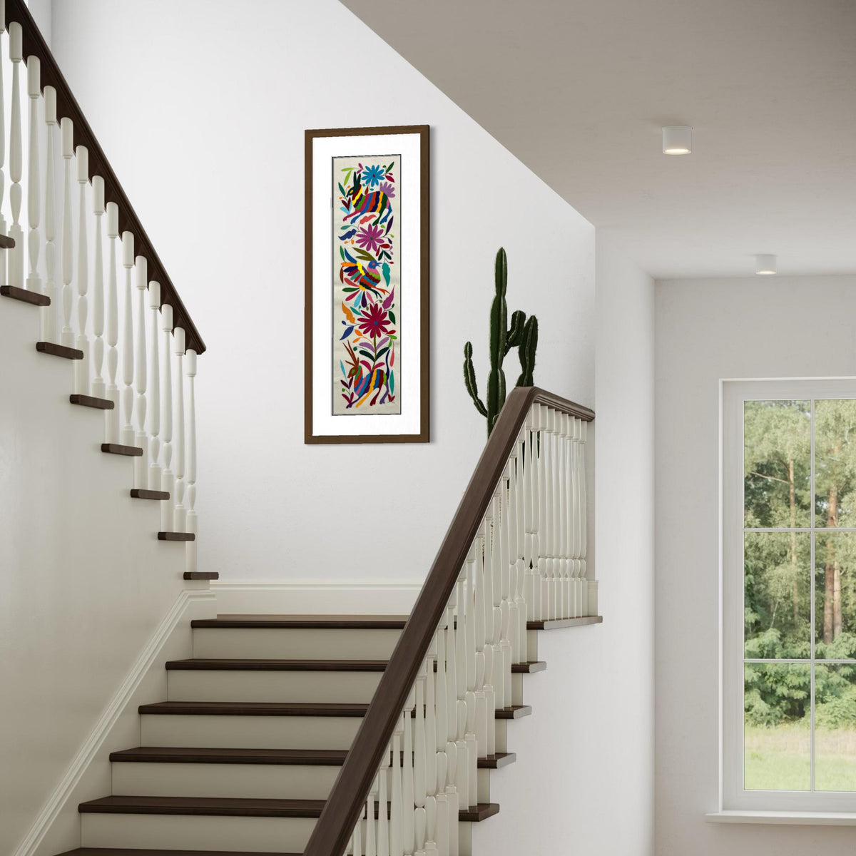 Bordado Tenango Hecho a Mano-Bordado Otomí XL 87 cm x 23 cm-Arte Mexicano en Multicolor de Forma Vertical (SIN MARCO)