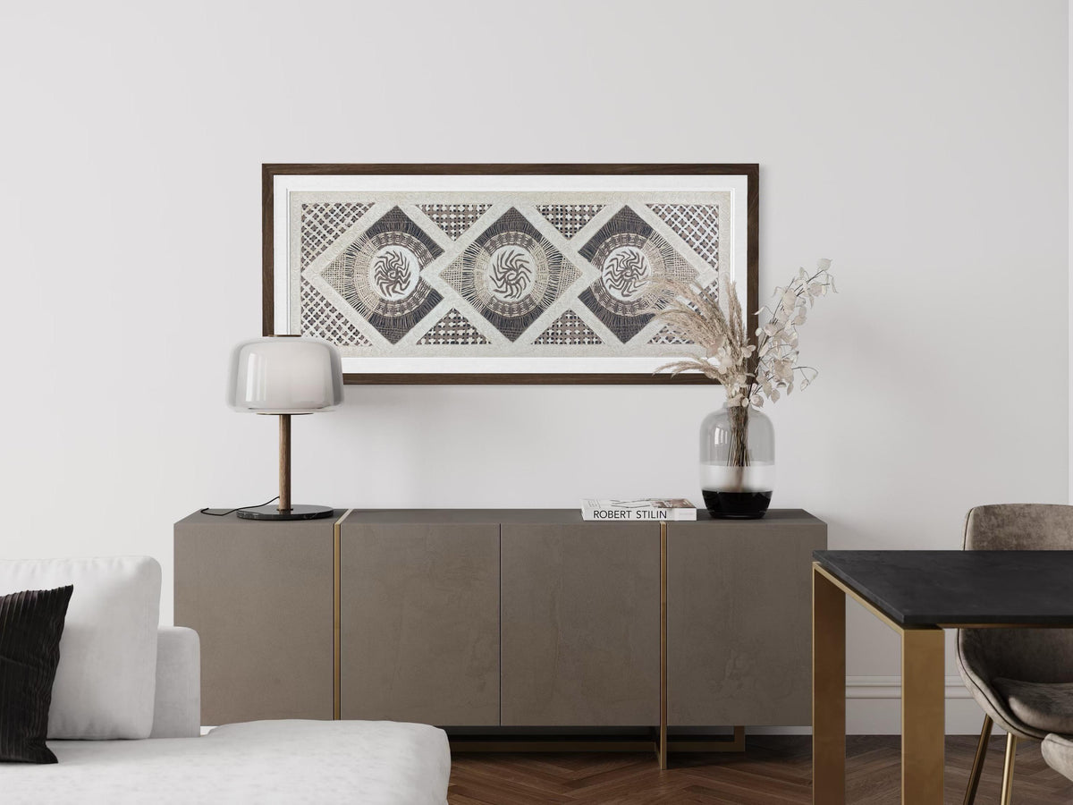 Arte Mural Mexicano en Papel Amate Hecho a Mano – Arte Mexicano Moderno de 47,2 x 15,7-3 Rombos (SIN MARCO)