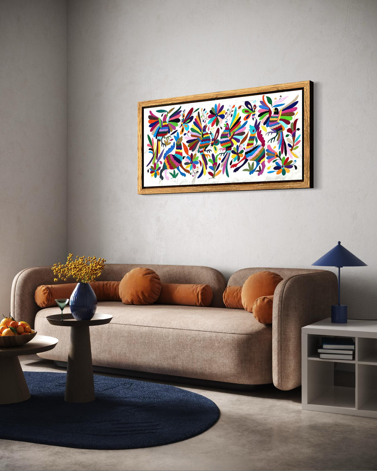 Textil Mexicano Tenango Bordado y Hecho a Mano, Tapizado Otomi Moderno en Multicolor,XL 93 cm x 44 cm (Sin Marco) Formato Horizontal