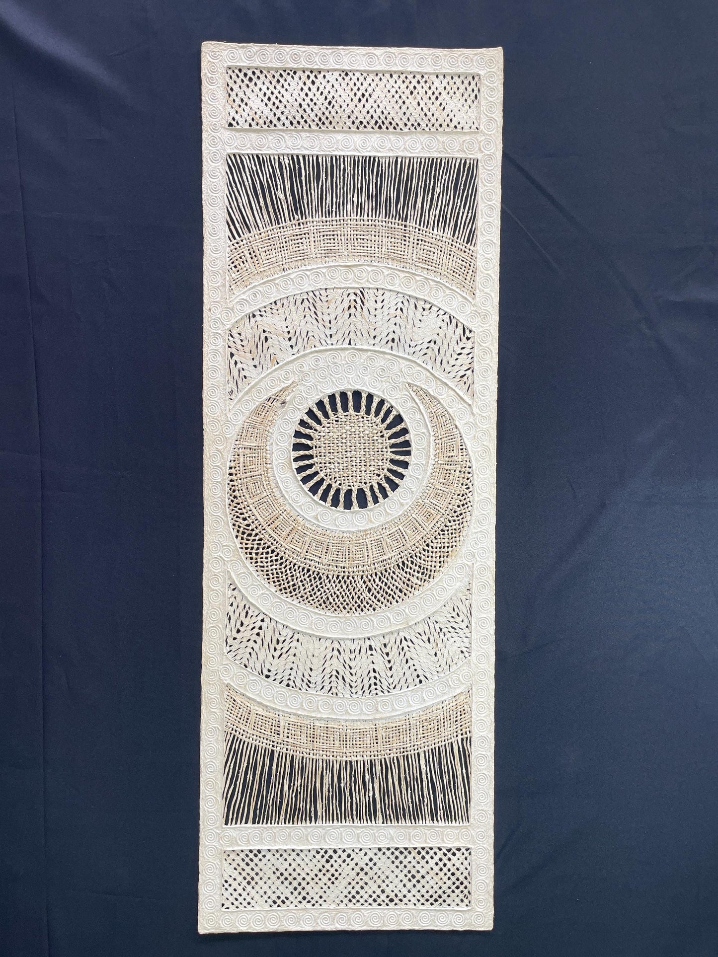 Handmade Bark Paper Wall Art – Otomí Medallion Panel – Mexican Folk Art 47.2 x15.7 in " – Boho Wall Decor (Unframed)