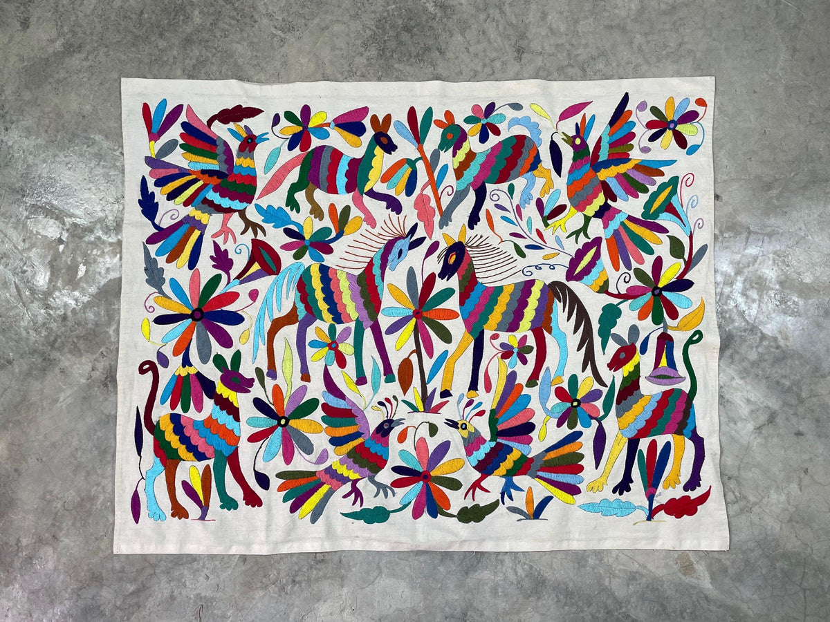 Gran Bordado Tenango Hecho a Mano-Bordado Otomí XL 91 cm x 71 cm-Arte Mexicano (SIN MARCO)