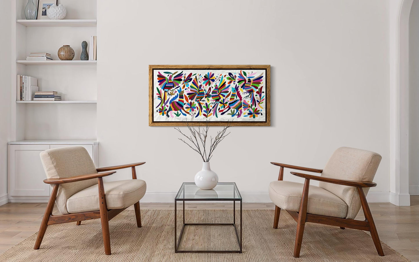 Textil Mexicano Tenango Bordado y Hecho a Mano, Tapizado Otomi Moderno en Multicolor,XL 93 cm x 44 cm (Sin Marco) Formato Horizontal