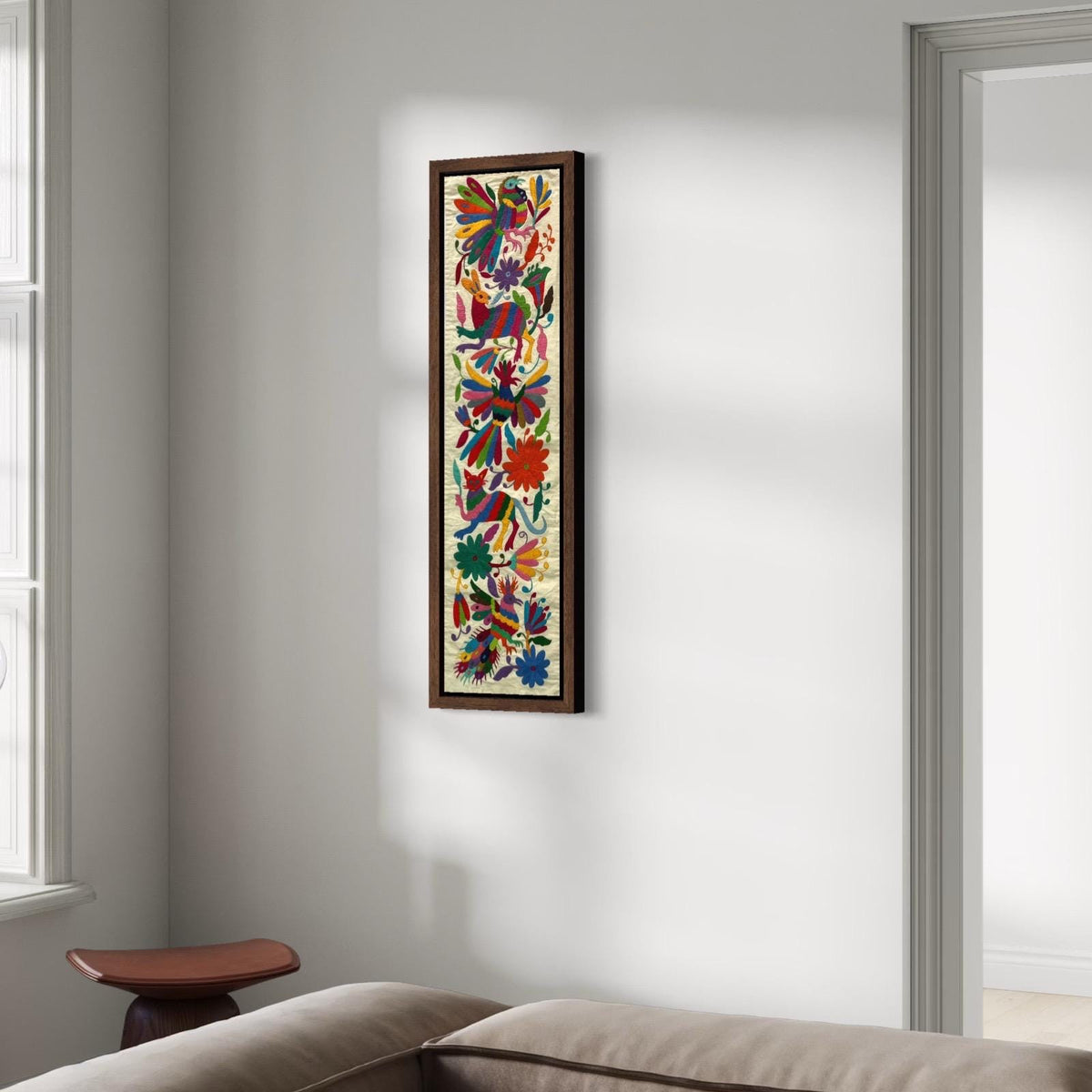 Bordado Tenango Hecho a Mano-Bordado Otomí XL 95 cm x 24 cm-Arte Mexicano en Multicolor de Forma Vertical (SIN MARCO)