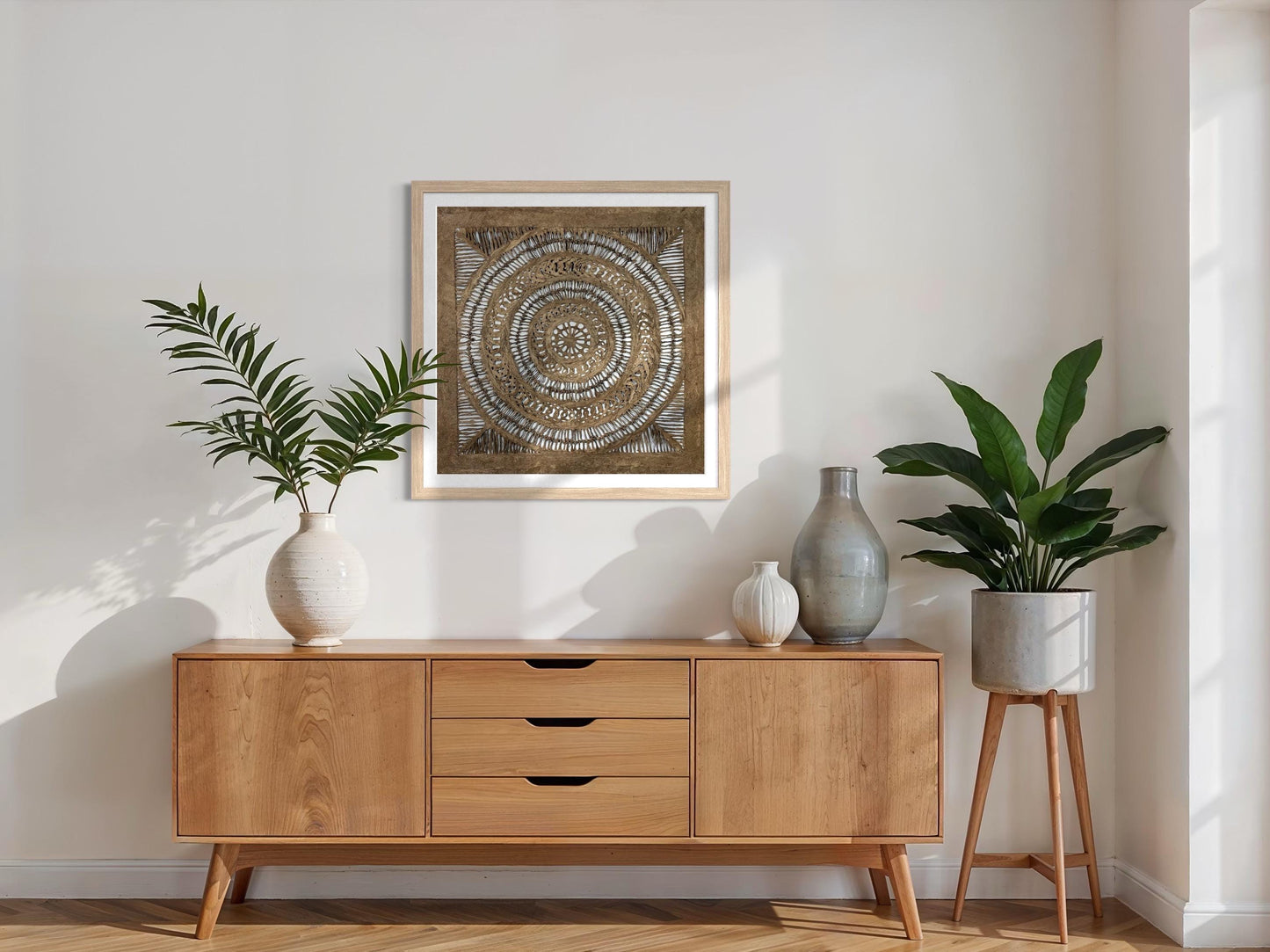 Arte Mural Mexicano en Papel Amate Hecho a Mano-Arte Otomi Moderno-23,6 x 23,6 (Con Opción de Marco)