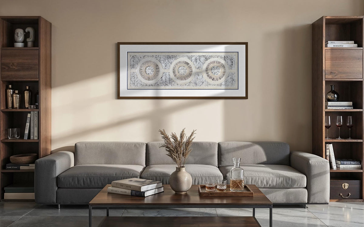 Arte Mural Mexicano en Papel Amate Hecho a Mano, Arte Moderno Otomi,  47.2 x 15.7 in (SIN MARCO) Tejido Circular