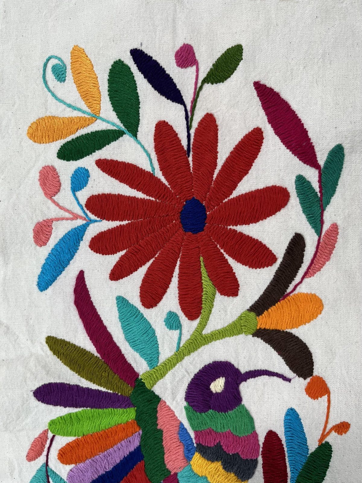 Bordado Tenango Hecho a Mano-Bordado Otomí XL 88 cm x 24 cm-Arte Mexicano en Multicolor de Forma Vertical (SIN MARCO)