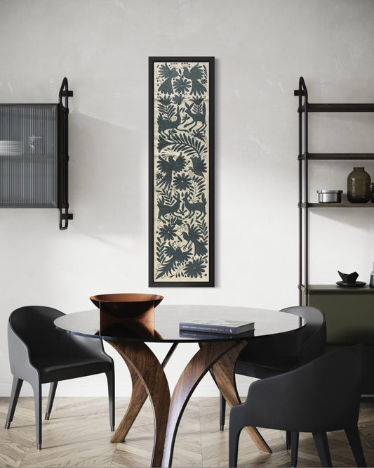 Tapiz Otomi Hecho a Mano en Color Gris Azulado/Arte y Textil Decorativo Otomi XL 152 cm x 33 cm (SIN MARCO)