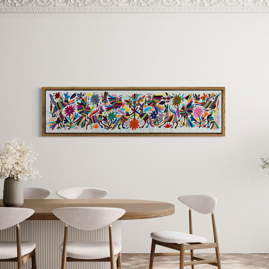 Enorme Bordado Tenango Hecho a Mano en Multicolor-Tapizado Otomi XXL 191 cm x 45 cm (SIN MARCO)