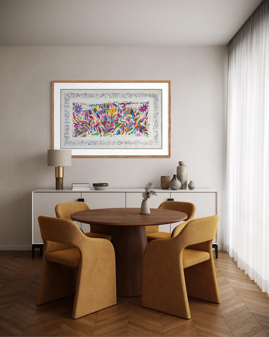 Enorme Arte Mural Mexicano en Papel Amate y Bordado Tenango Hecho a Mano-Arte Otomí Decorativo Moderno XXL 47.2 in x 27.5 in (SIN MARCO)