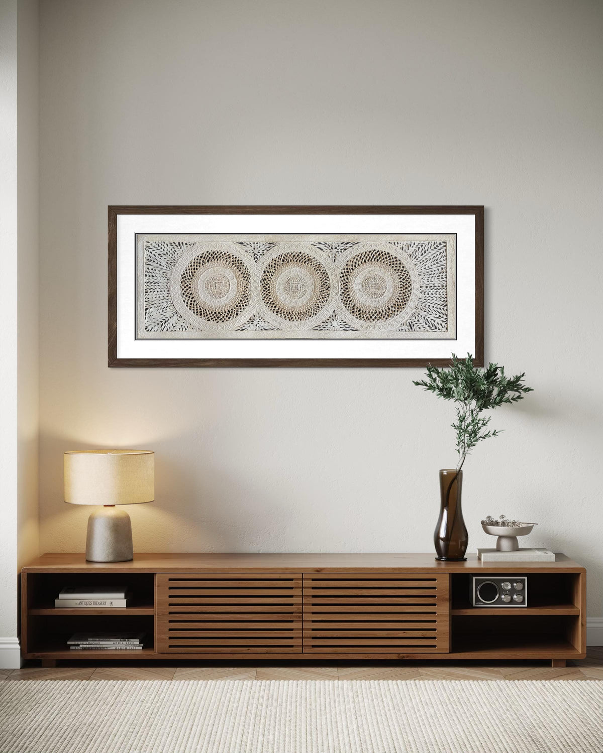 Arte Mural Mexicano en Papel Amate Hecho a Mano–Arte Otomí Moderno de 47,2 x 15,7 (SIN MARCO)