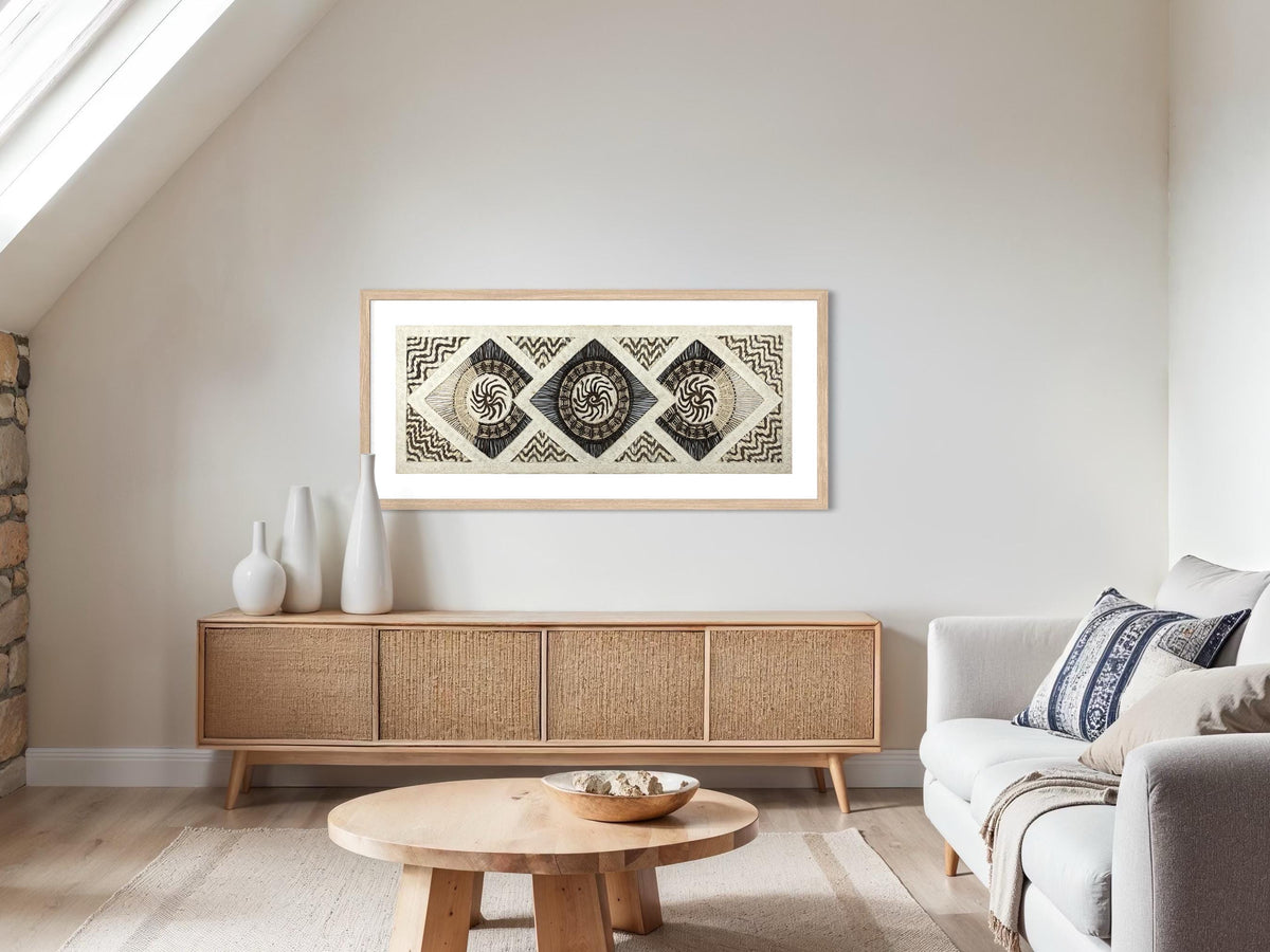 Arte Mural Mexicano en Papel Amate Hecho a Mano – Arte Mexicano Moderno de 47,2 x 15,7-3 Rombos (SIN MARCO)