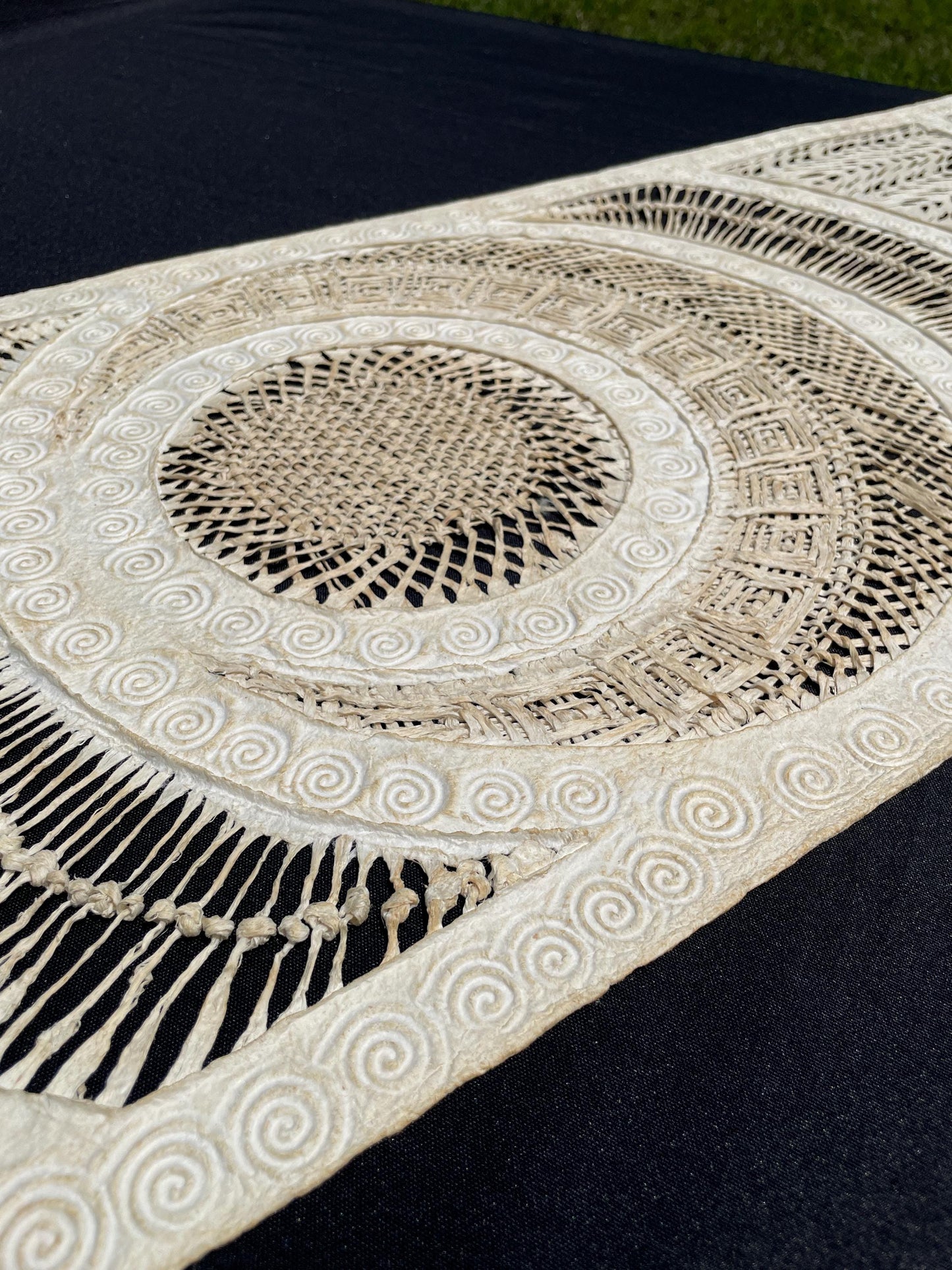 Handmade Bark Paper Wall Art – Otomí Medallion Panel – Mexican Folk Art 47.2 x15.7 in " – Boho Wall Decor (Unframed)