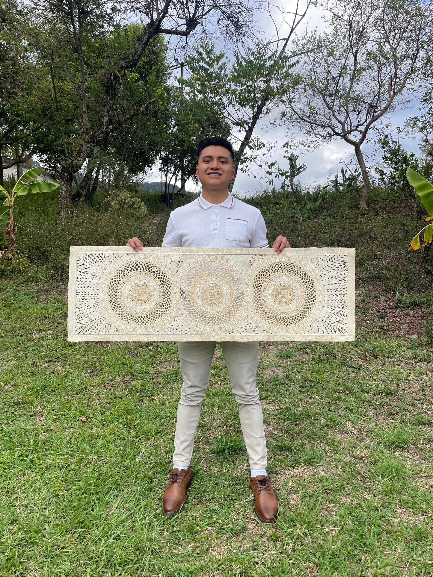 Arte Mural Mexicano en Papel Amate Hecho a Mano–Arte Otomí Moderno de 47,2 x 15,7 (SIN MARCO)