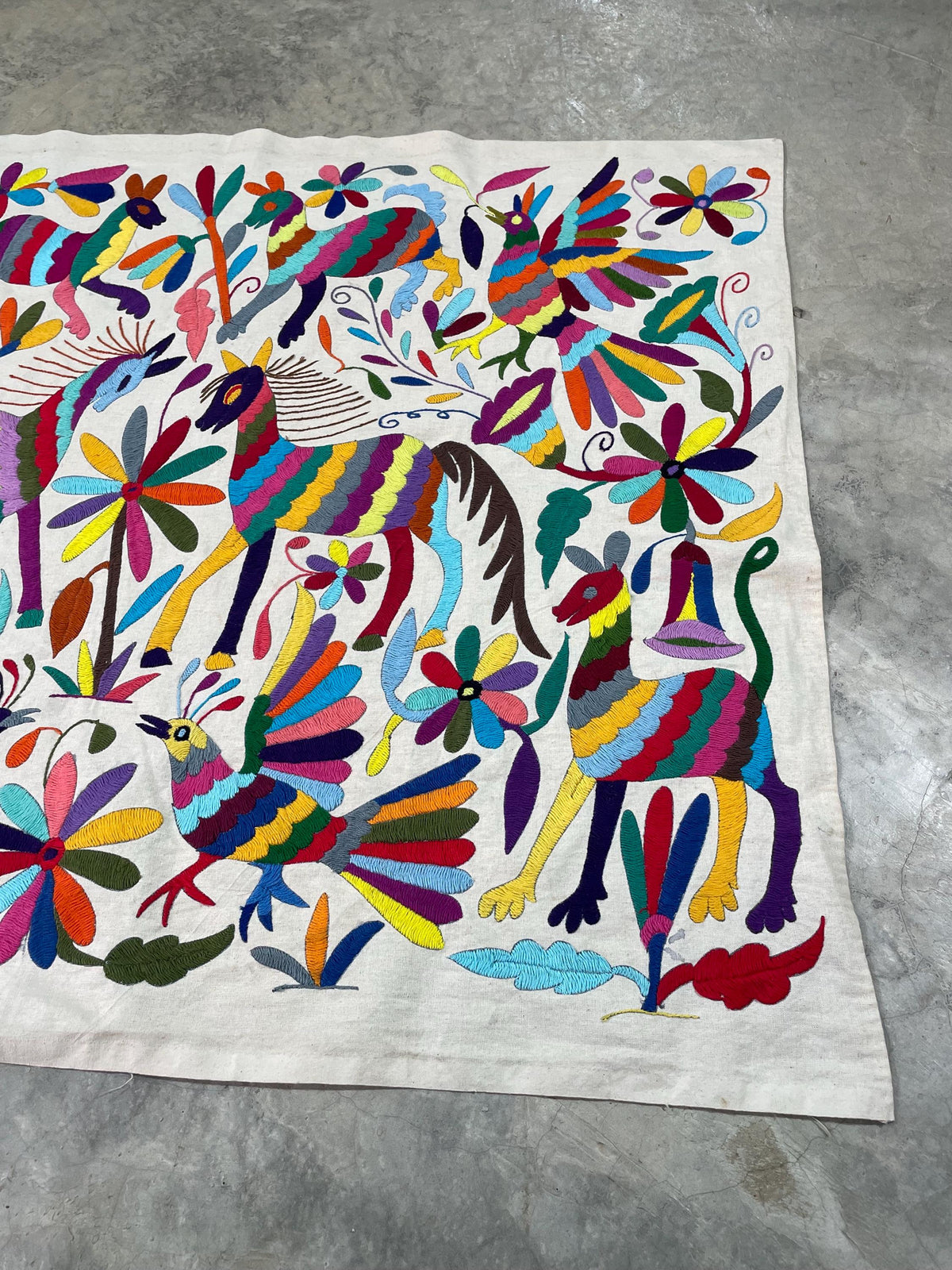 Gran Bordado Tenango Hecho a Mano-Bordado Otomí XL 91 cm x 71 cm-Arte Mexicano (SIN MARCO)