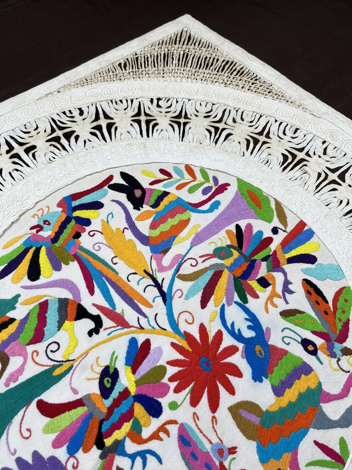 Arte Mural Mexicano en Papel Amate y Bordado Tenango Hecho a Mano-XL 31 x 31 Arte Otomí Moderno (SIN MARCO)