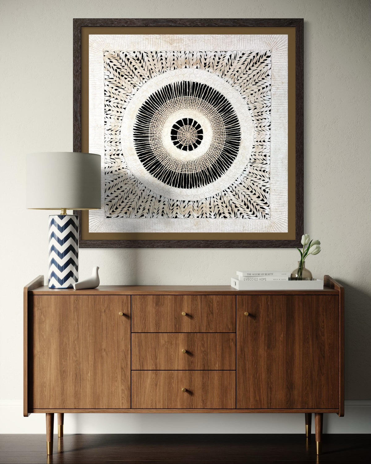 Arte Mural en Papel Amate ENMARCADO Listo para Colgar en Madera de Pino, Arte Otomi Moderno  34.6 in x 34.6 in