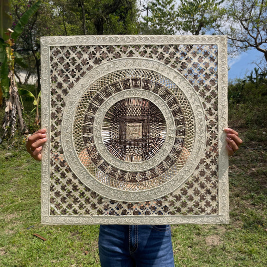 Arte Mural Mexicano Moderno en Papel Amate Hecho a Mano-Arte Moderno Mexicano de 23 in x 23 in (SIN MARCO)