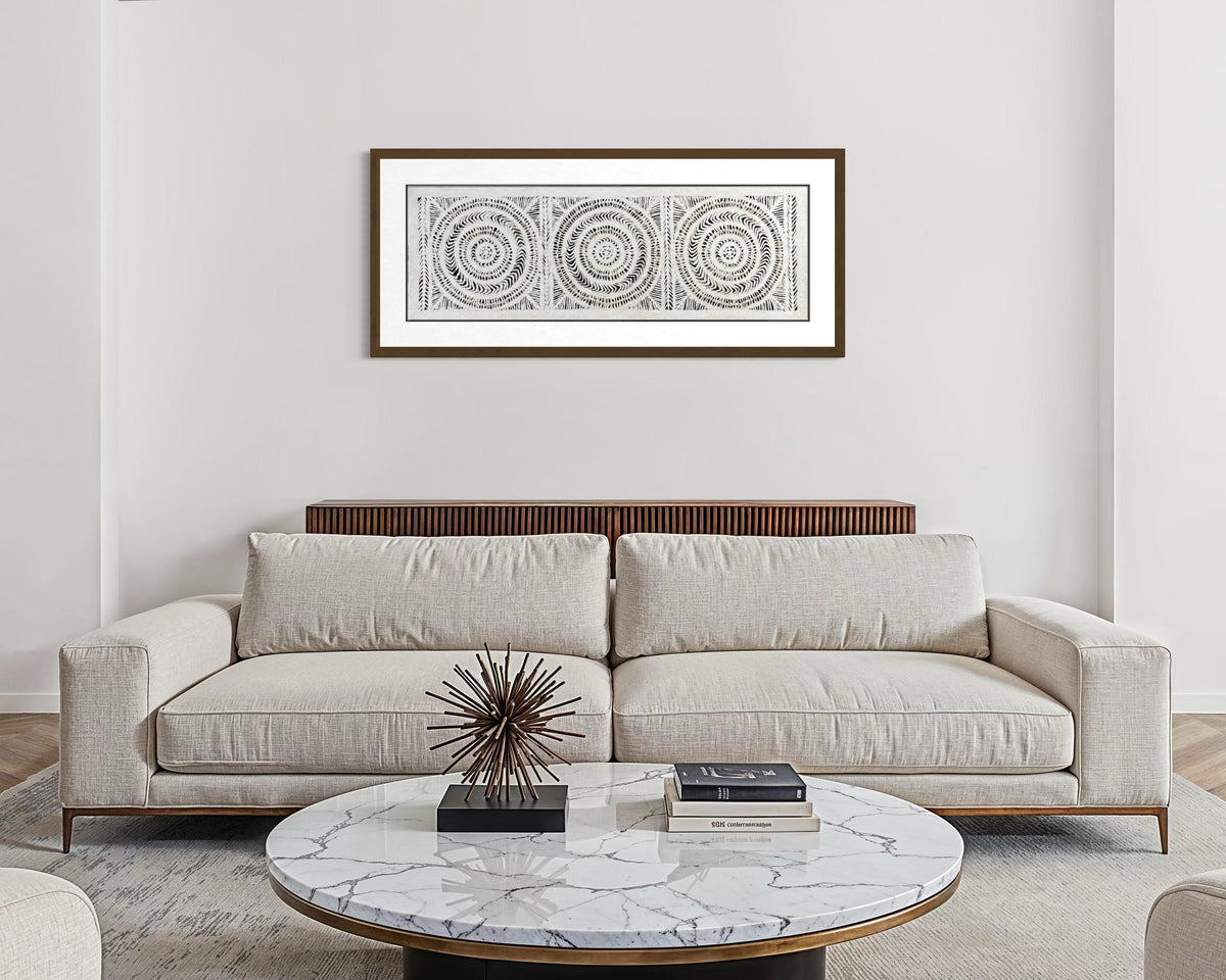 Arte Mural Mexicano en Papel Amate Hecho a Mano– Arte Mexicano Moderno Color Blanco 47.2 x 15.2 (SIN MARCO)-Nudos de Corteza