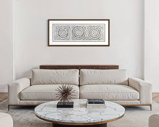 Arte Mural Mexicano en Papel Amate Hecho a Mano– Arte Mexicano Moderno Color Blanco 47.2 x 15.2 (SIN MARCO)-Nudos de Corteza