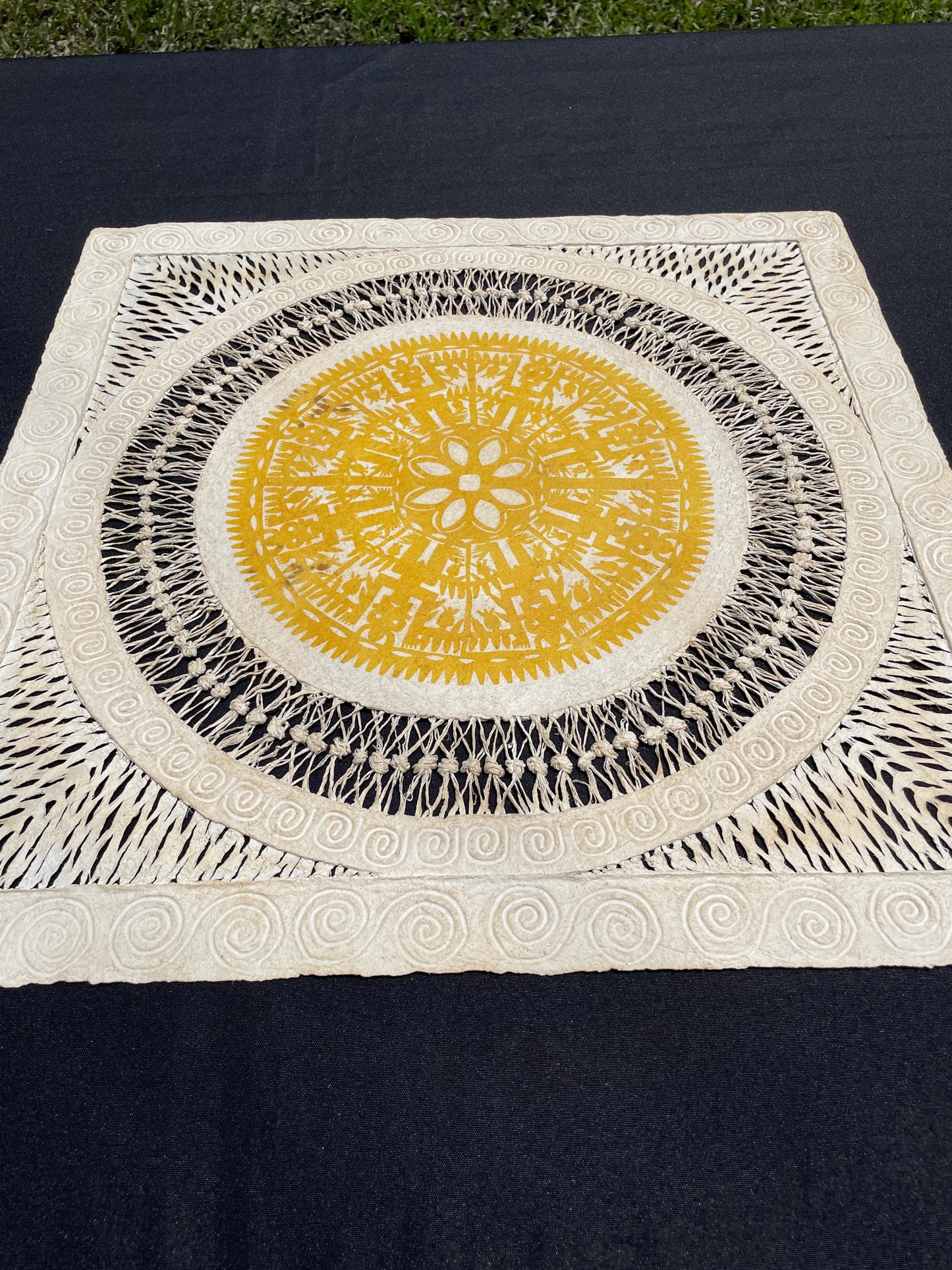 Otomí Ritual Papel Picado Wall Art – Handcrafted Bark Paper Mandala – Mexican Folk Art 23x23 in" (Unframed)