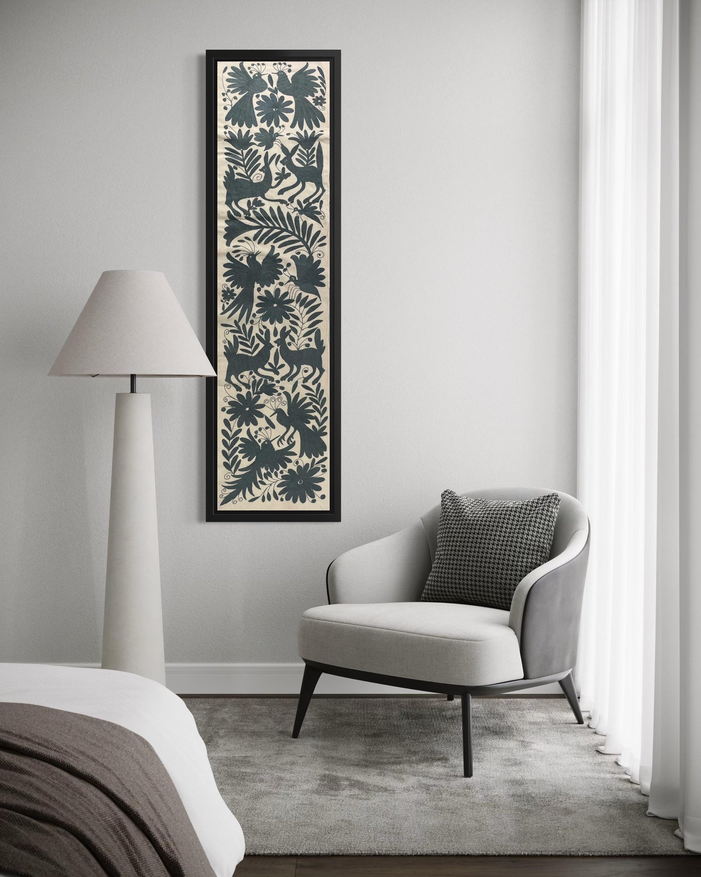 Tapiz Otomi Hecho a Mano en Color Gris Azulado/Arte y Textil Decorativo Otomi XL 152 cm x 33 cm (SIN MARCO)