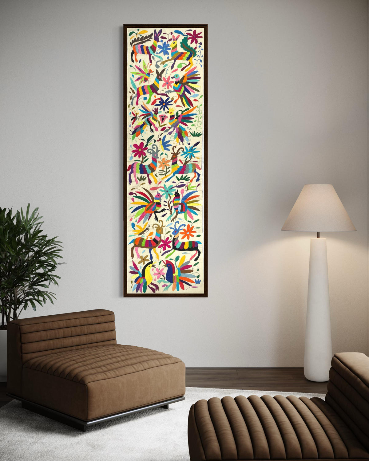 Tapizado Otomi Hecho y Bordado a Mano en Multicolor-Tapizados Tenangos/Camino de Mesa  XXL 182 cm x 44 cm