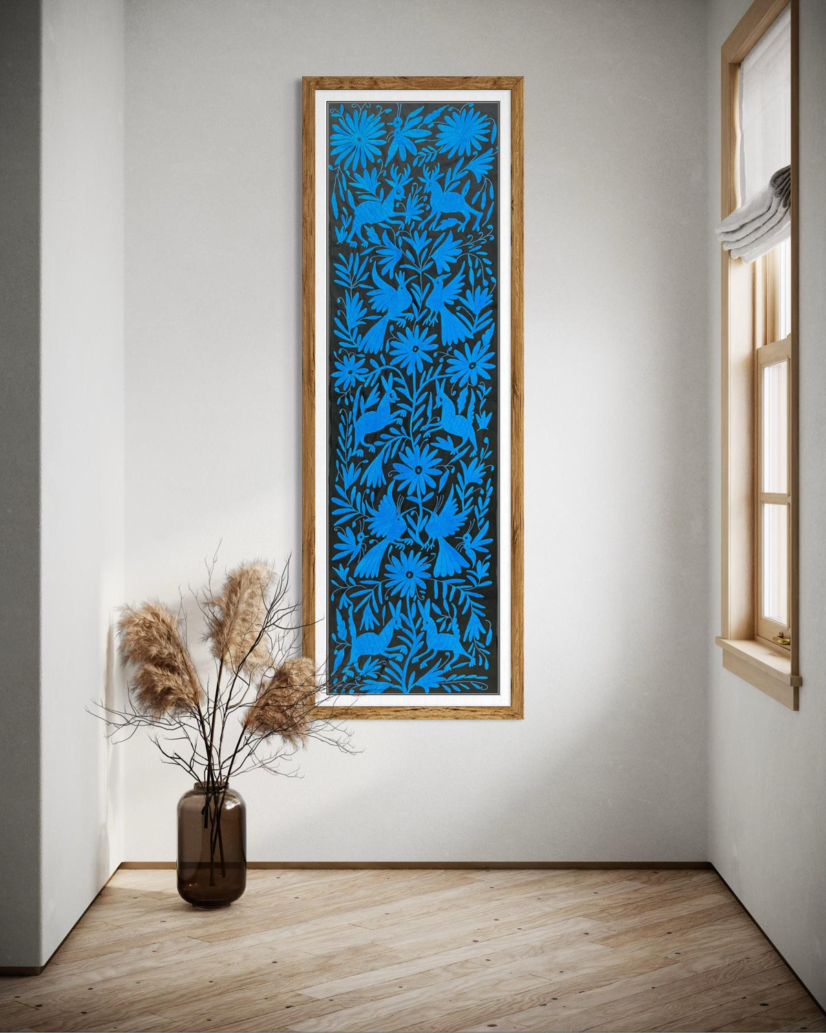 Enorme Bordado Tenango Hecho a Mano en Color Azul  Turquesa o Rojo-Tapizado Otomi-Textil Mexicano XXL  (SIN MARCO)