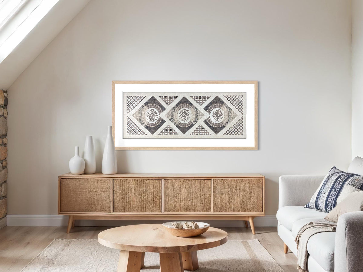 Arte Mural Mexicano en Papel Amate Hecho a Mano – Arte Mexicano Moderno de 47,2 x 15,7-3 Rombos (SIN MARCO)