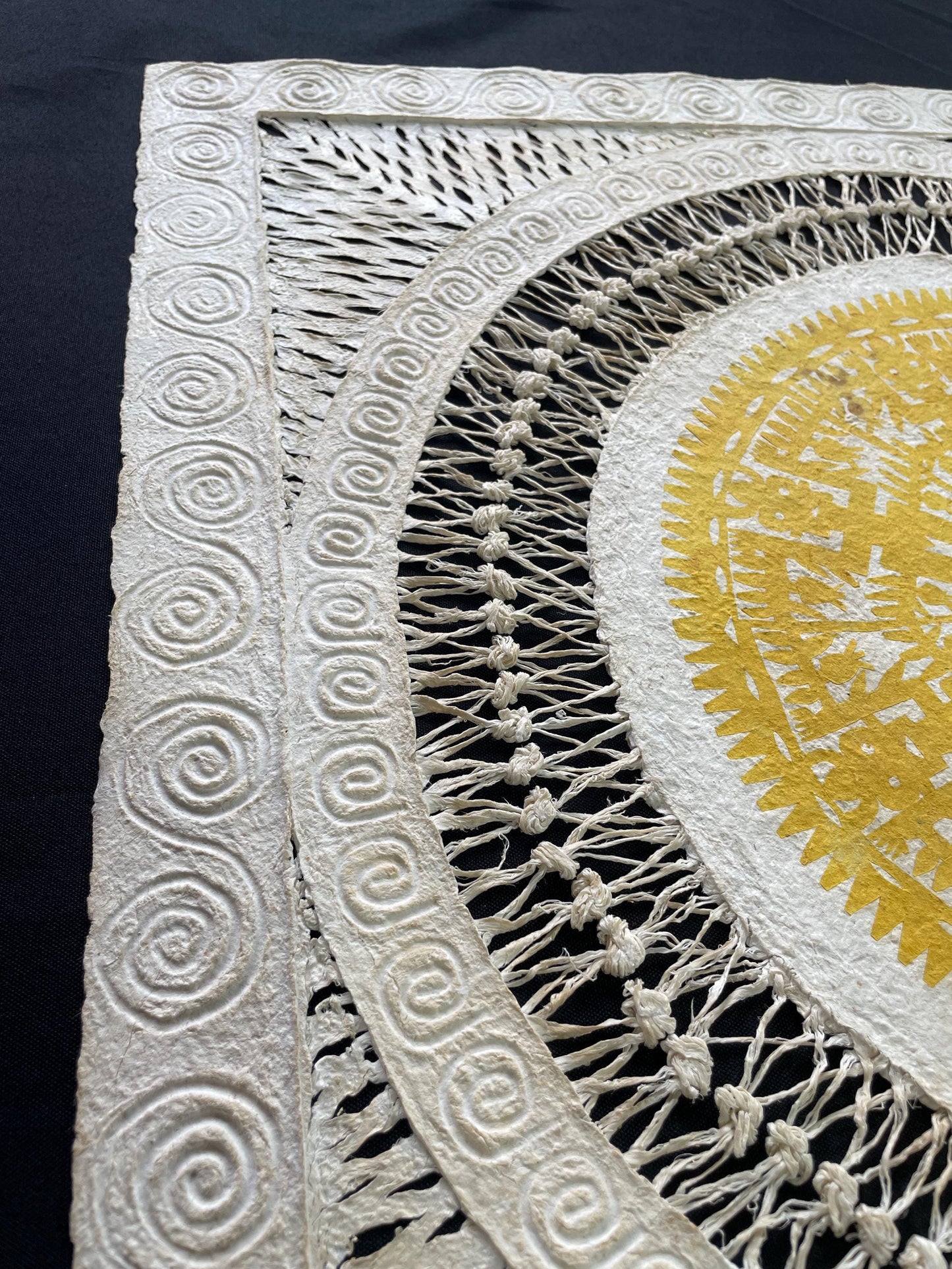 Otomí Ritual Papel Picado Wall Art – Handcrafted Bark Paper Mandala – Mexican Folk Art 23x23 in" (Unframed)