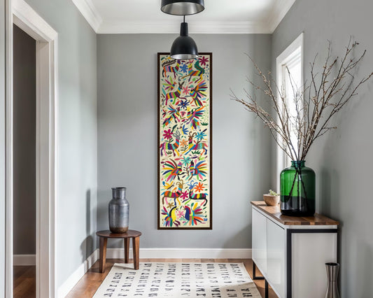 Tapizado Otomi Hecho y Bordado a Mano en Multicolor-Tapizados Tenangos/Camino de Mesa  XXL 182 cm x 44 cm