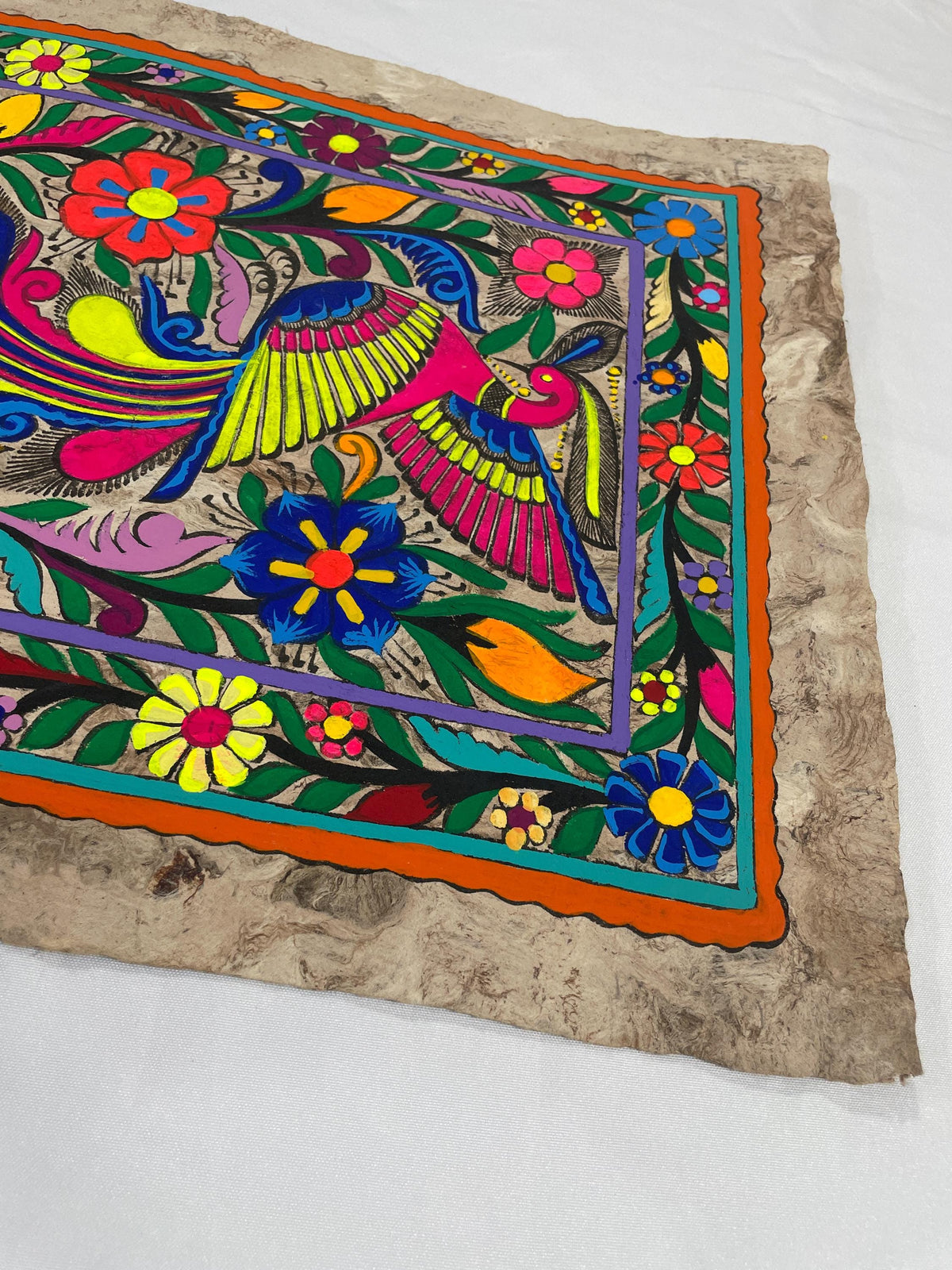 Arte Mexicano de Aves Exóticas sobre Papel Amate, Pintura Hecha a Mano, Decoración de Pared de Lujo/Obra Original 120 cm x 40 cm (Sin Marco)