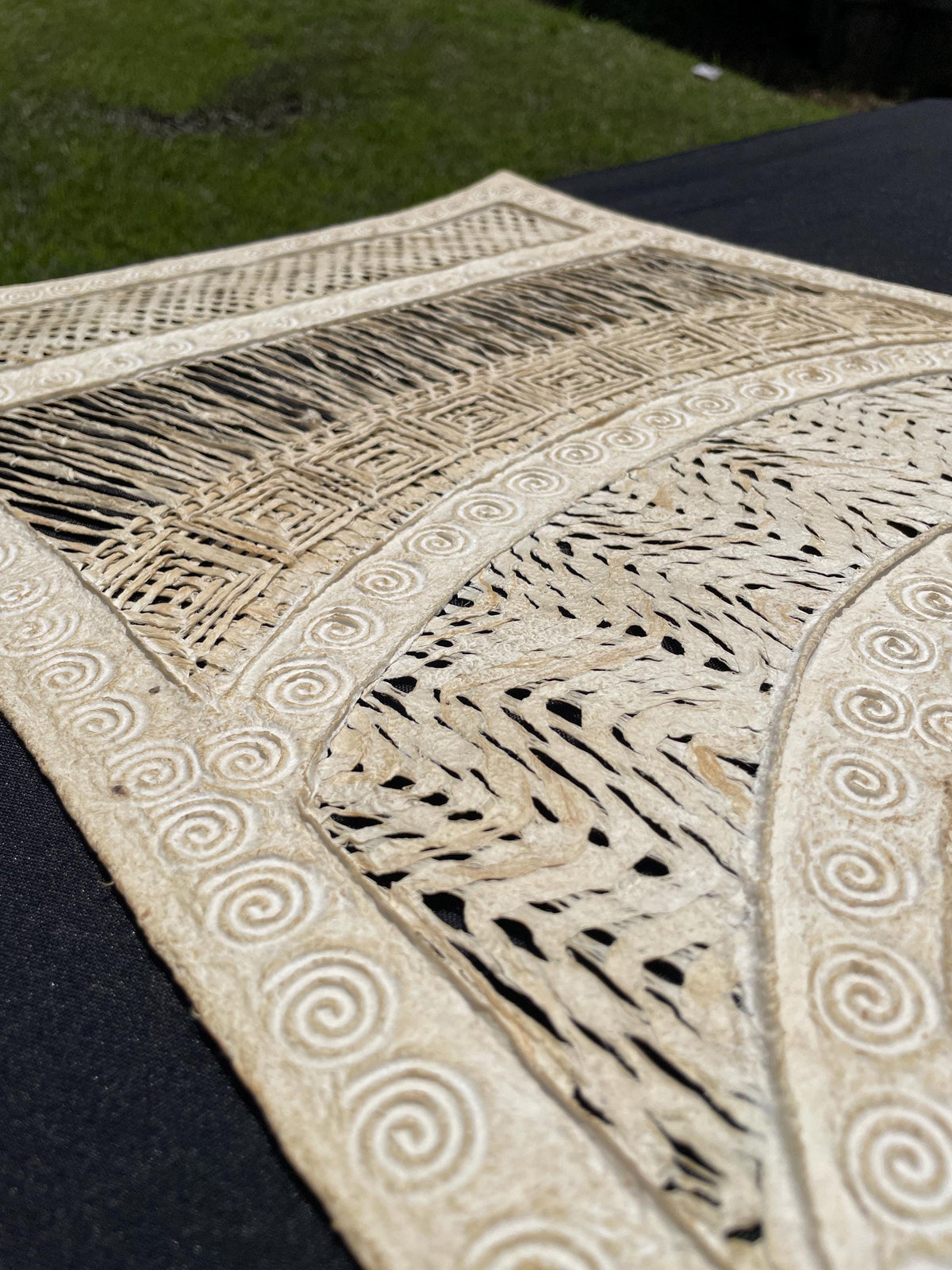 Arte de pared hecho a mano en papel amate – Medallón Otomi – Arte popular mexicano 120 cm x 40 cm– Decoración estilo boho (Sin Marco)