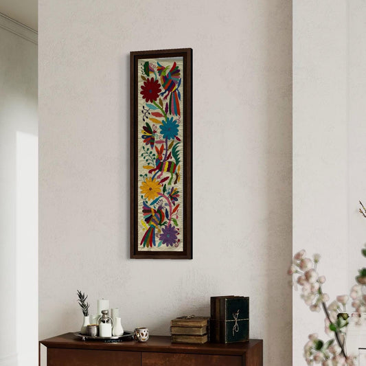 Bordado Tenango Hecho a Mano-Bordado Otomí XL 95 cm x 24 cm-Arte Mexicano en Multicolor de Forma Vertical (SIN MARCO)