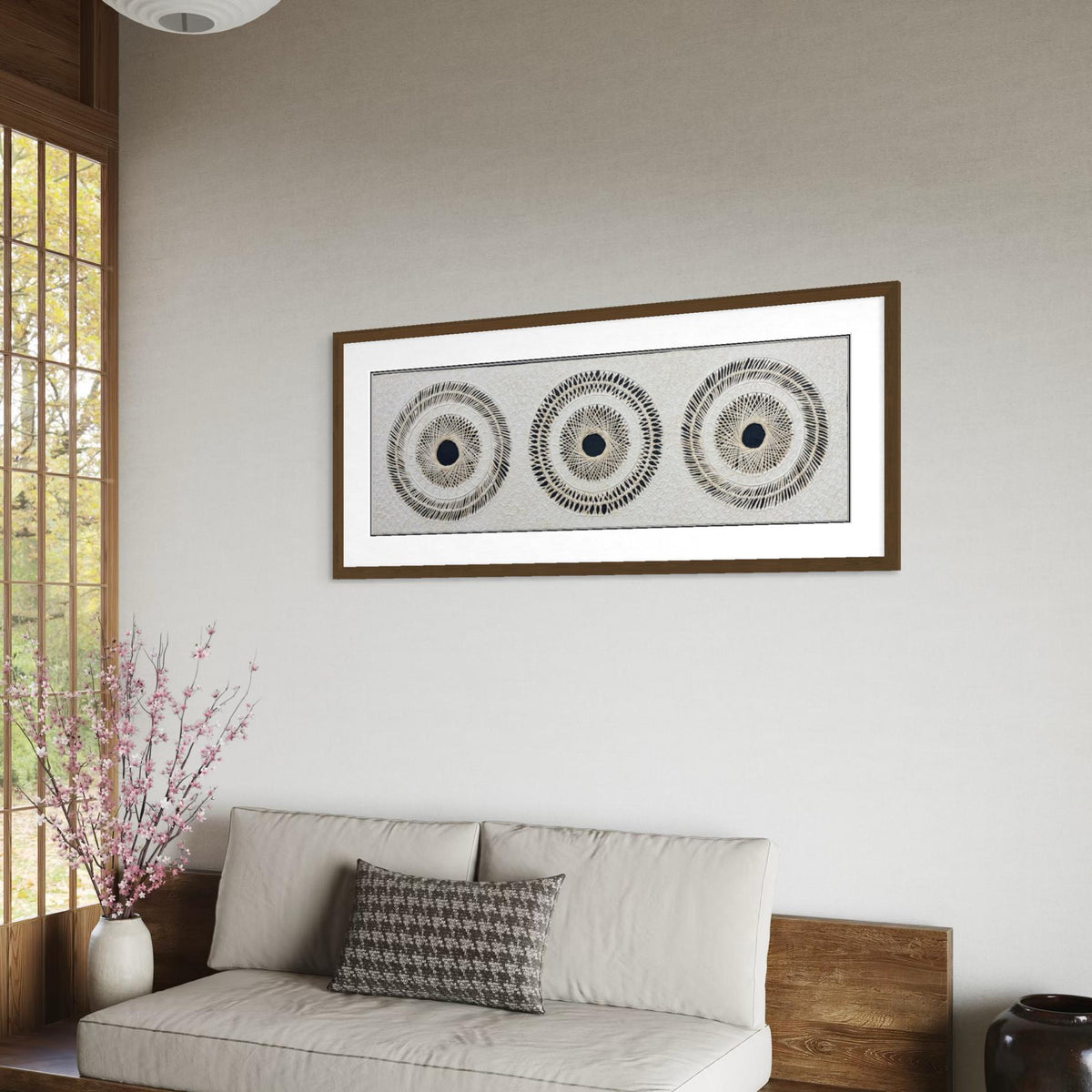 Arte Mural Mexicano, Arte en Papel Amate Hecho a Mano, Arte en Fibra Otomi, 47,2 x 15,7 in-Intrincado tejido radial en espiral (SIN MARCO)