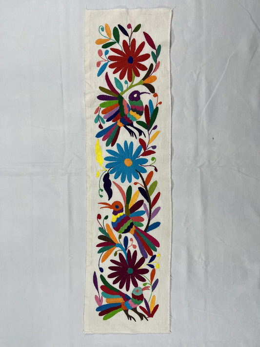 Bordado Tenango Hecho a Mano-Bordado Otomí XL 88 cm x 24 cm-Arte Mexicano en Multicolor de Forma Vertical (SIN MARCO)