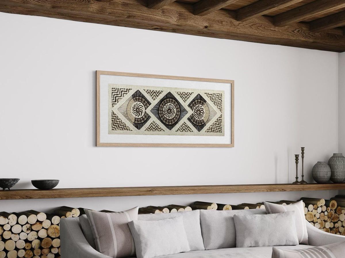 Arte Mural Mexicano en Papel Amate Hecho a Mano – Arte Mexicano Moderno de 47,2 x 15,7-3 Rombos (SIN MARCO)