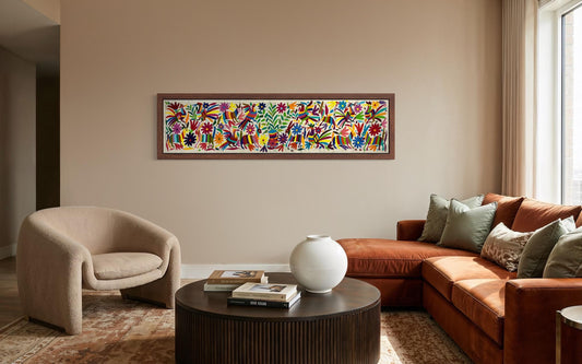 Enorme Bordado Tenango Hecho a Mano en Multicolor-Tapizado Otomi XXL 189 cm x 44 cm (SIN MARCO)