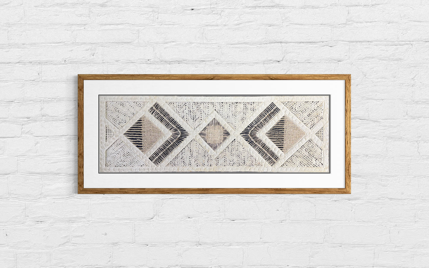 Arte Mural Mexicano en Papel Amate Hecho a Mano, Arte Moderno Otomi,  47.2 x 15.7 in (SIN MARCO) Tejido Diamantes y Nudos