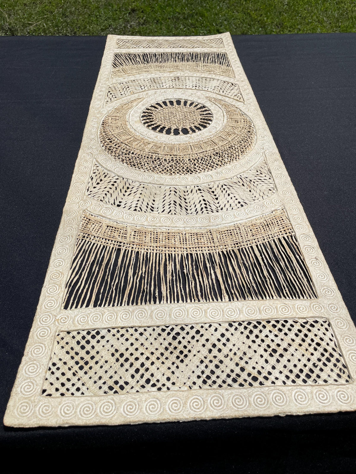 Arte de pared hecho a mano en papel amate – Medallón Otomi – Arte popular mexicano 120 cm x 40 cm– Decoración estilo boho (Sin Marco)