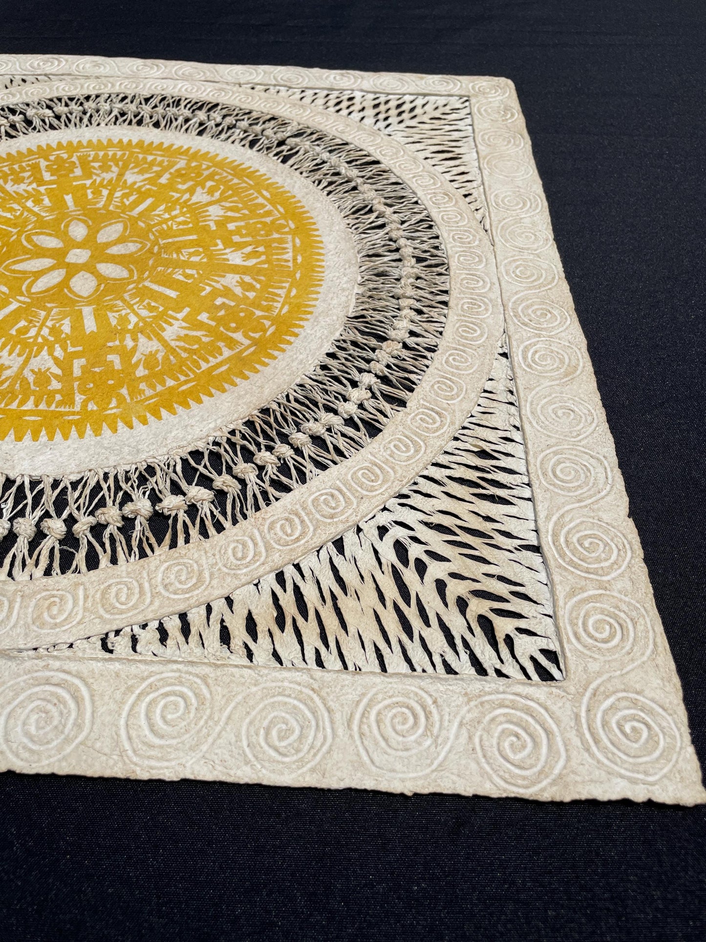 Otomí Ritual Papel Picado Wall Art – Handcrafted Bark Paper Mandala – Mexican Folk Art 23x23 in" (Unframed)