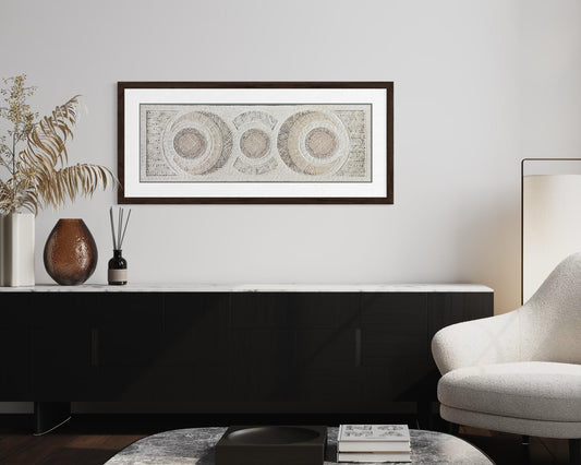 Arte Mural Mexicano Hecho a Mano de Papel Amate–Arte Mexicano Moderno, 47.2 x 15.7 in (SIN MARCO) Tejido de Eclipses y Círculos
